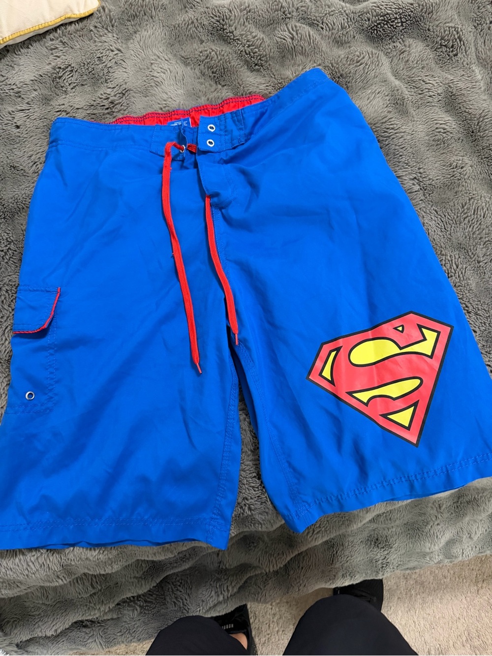 DC Comics Blue Swim Shorts with Red Drawstring and Superman Shield